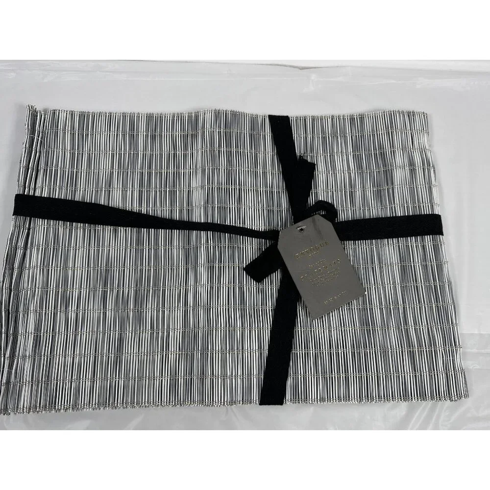 Envogue Set of Six Placemats Indoor/Outdoor Silvery/Gold Woven Vinyl 13